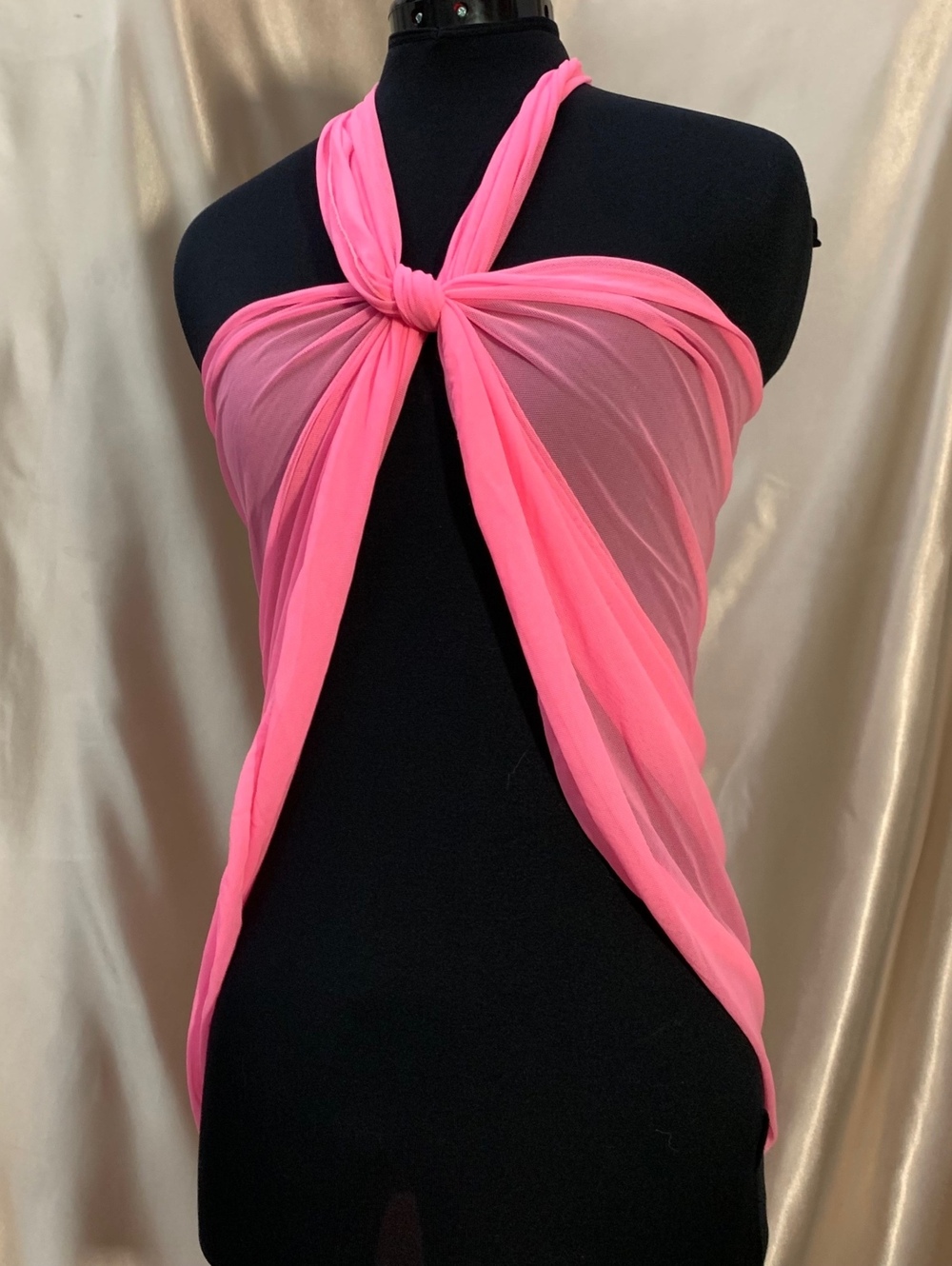 Y2K Neon Pink Sheer Mesh Triangle Scarf Multiwear Shawl 2000's Rave Festival